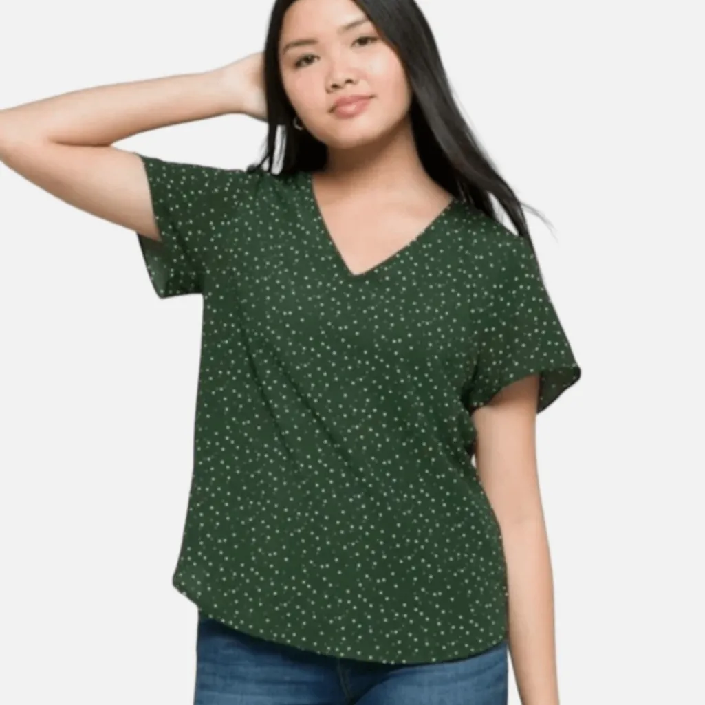 41 Hawthorn forest green polka dot short sleeve blouse top size XS Petite - Image 2