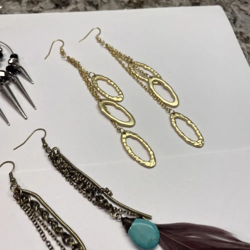 Lot Of 3 Long Costume Jewelry Pierced Earrings Dangle Bead / Feather / Metal Mix - Image 3