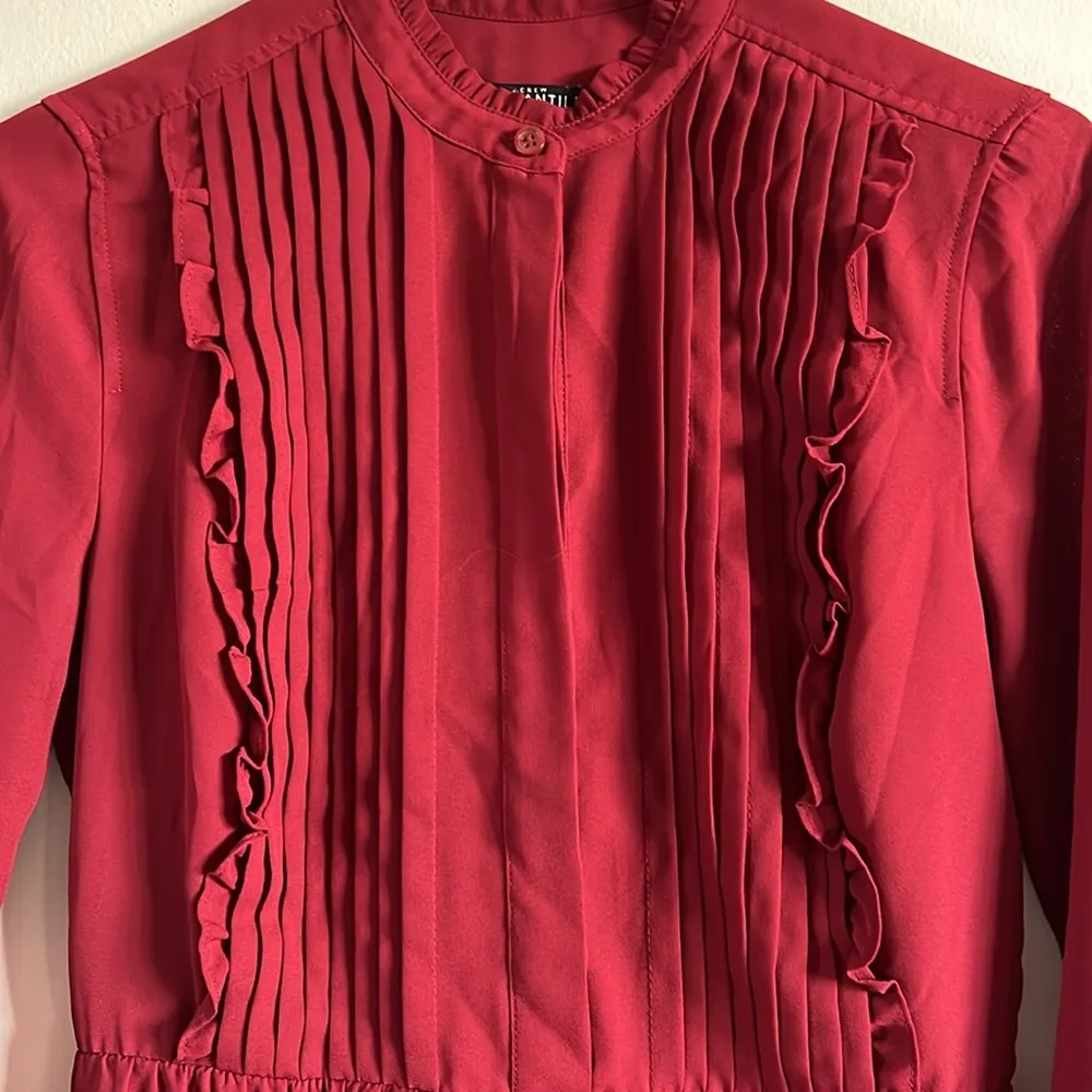 J. Crew Mercantile red dress ruffle hem button down top - Image 2