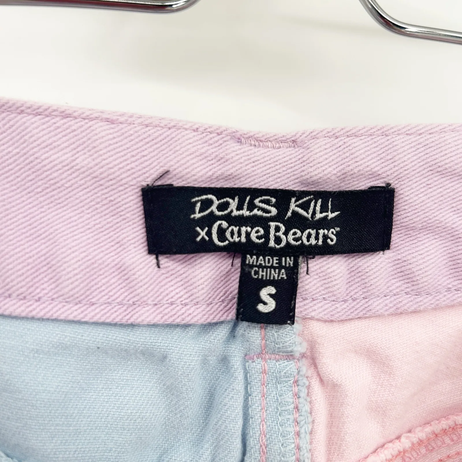 Dolls Kill x Care Bears Pastel Just Add Love Colorblock Denim Shorts Size S - Image 4