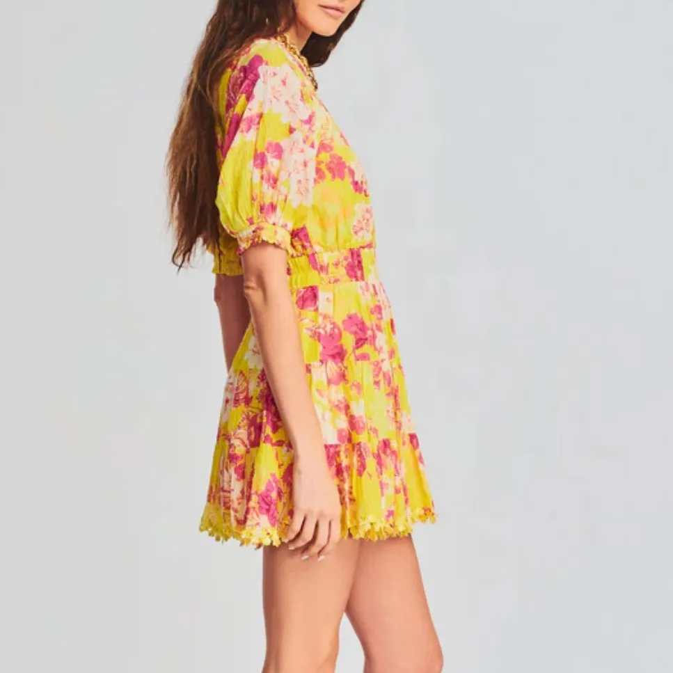 Hemant & Nandita Floral Embroidered V Neck Auril Short Dress Women’s Sz XS Pink - Image 2