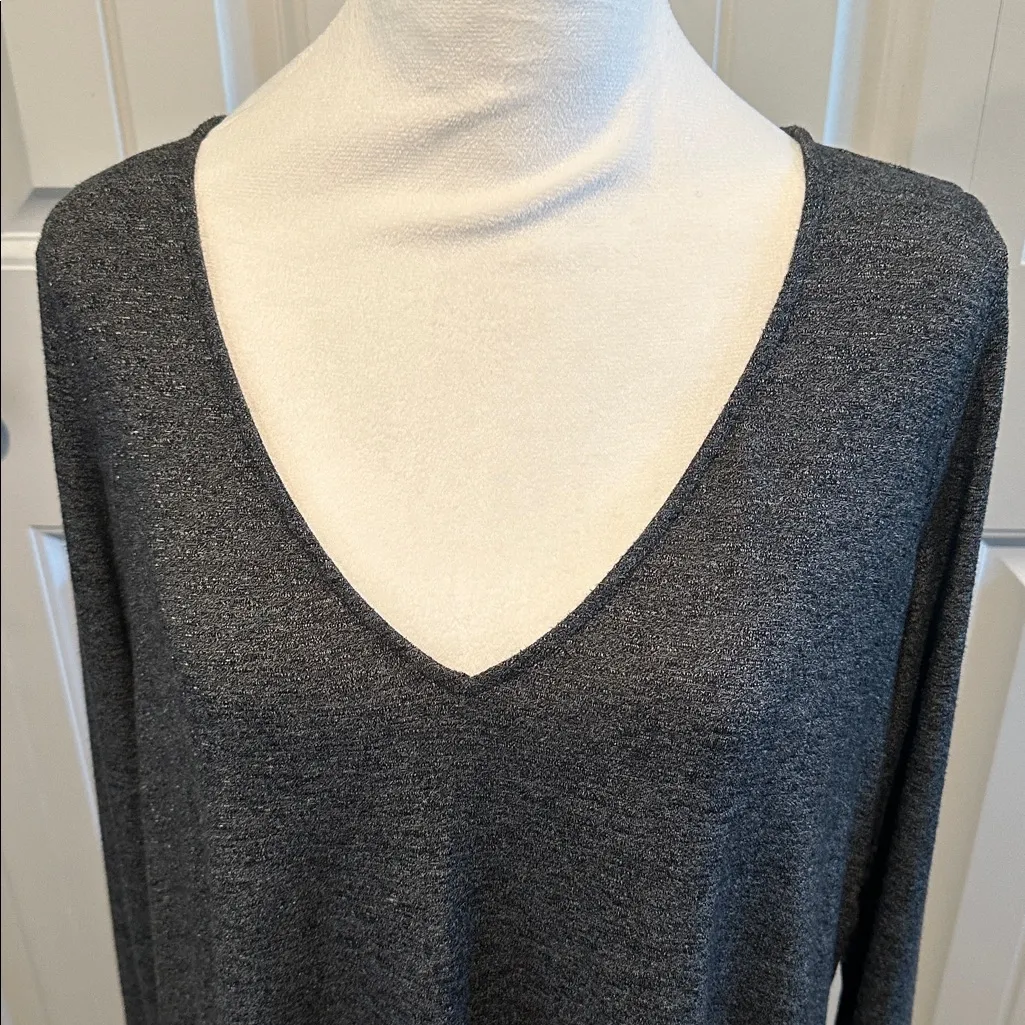Express XL Heathered Charcoal Gray V-Neck Long Sleeve A-Line Jersey Knit Dress - Image 2