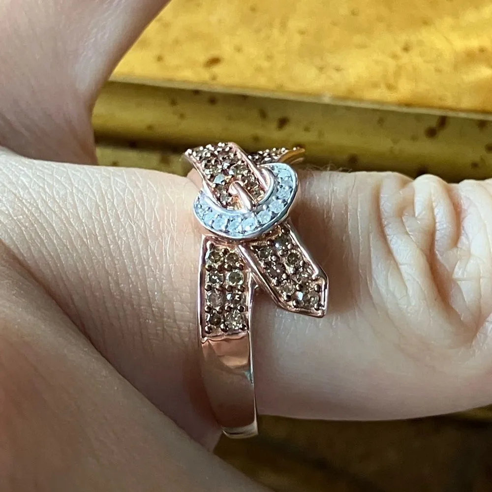 Natural Champagne Diamond Sterling Silver Buckle Ring Size 8 Tan - Image 3