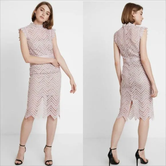 Bardot Imogen Lace Midi Dress Size 10 Pale Blush Cocktail Wedding Guest - Image 2