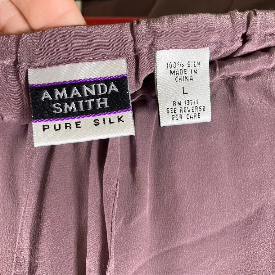 Amanda Smith Vintage Pure‎ Silk Pant Suit Set Size 16 Zen Minimalism Mauve New - Image 11