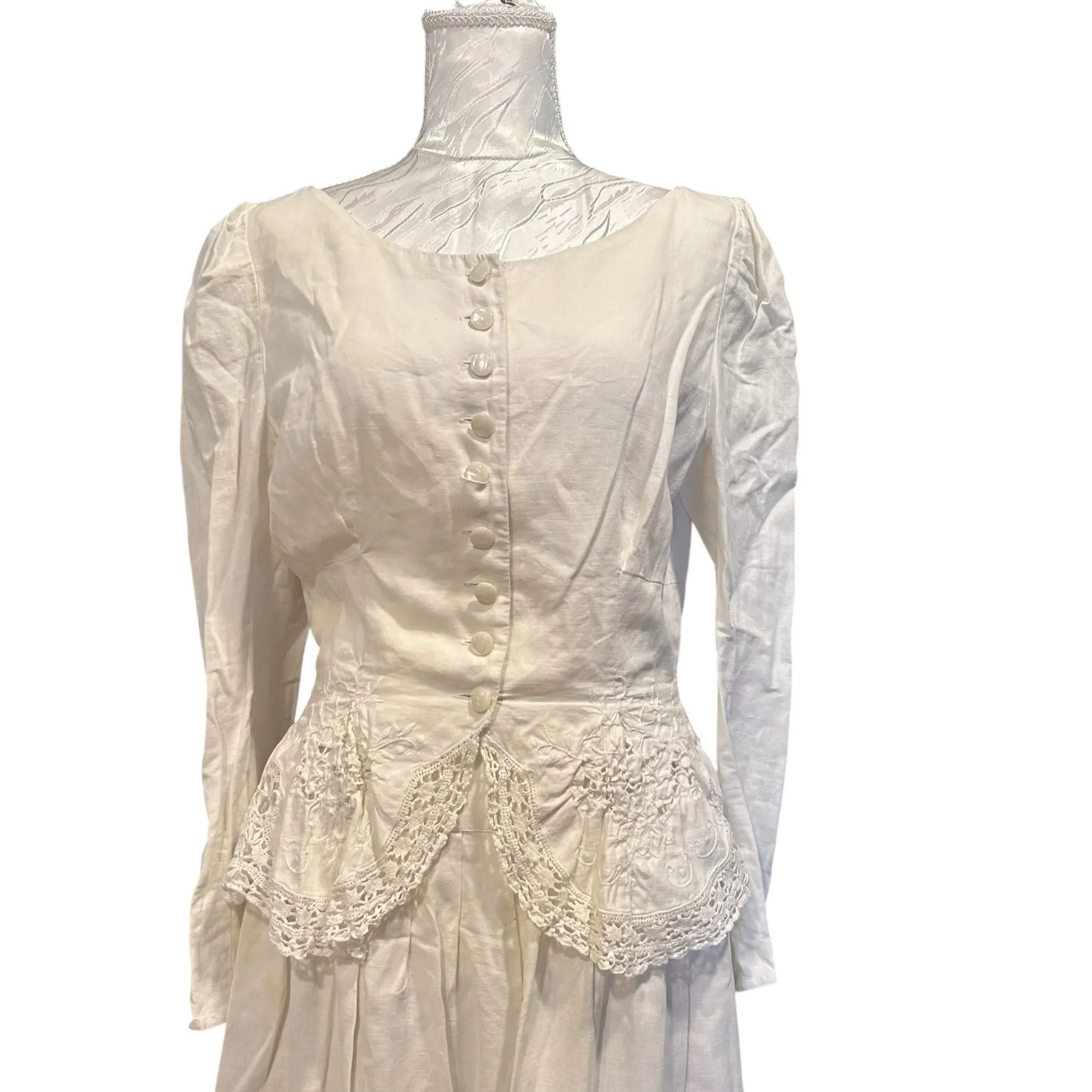 Vintage White Linen Skirt Set Women Sz Small Marie St Claire Lace Soft Girl Chic - Image 9