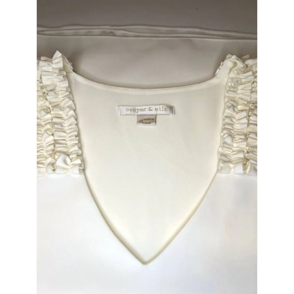 Cooper & Ella Off White Tank Top w/ruffled straps and V-neck. Satin feel. Sz XS - Image 3