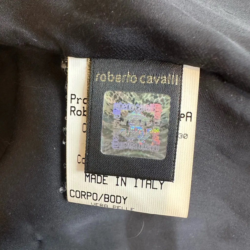 Roberto Cavalli Authentic Black Leather Lace Silk Moto Victorian style Jacket - Image 7