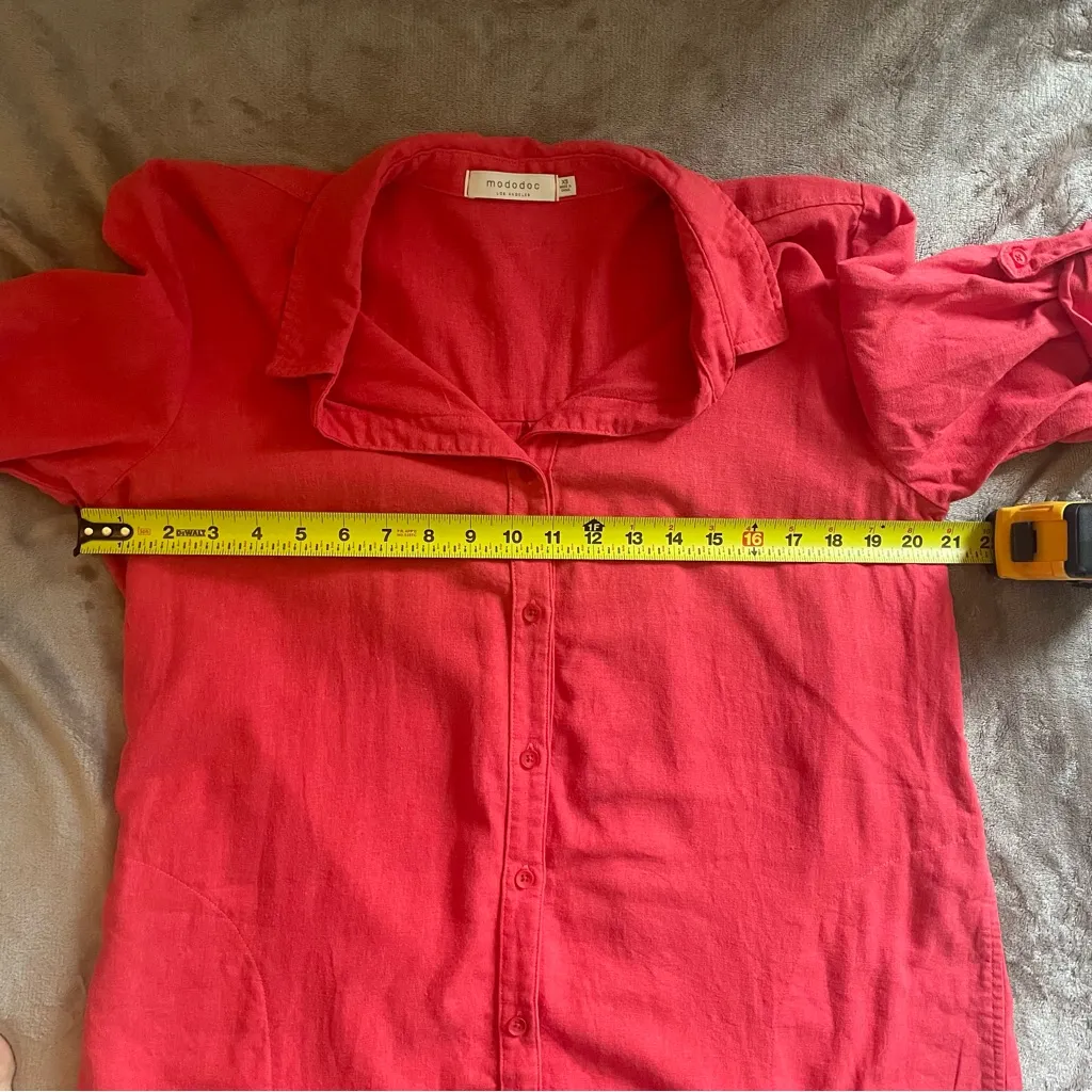 Oversized Mododoc Red Linen Blend Shirt Dress – Button Down fits‎ like a Medium Size XS - Image 9