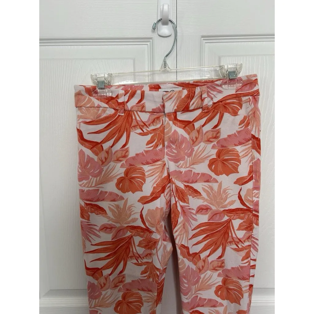 Old Navy Pixie Mid -Rise Crop Ankle Orange Floral Skinny Pants Size 2 - Image 2