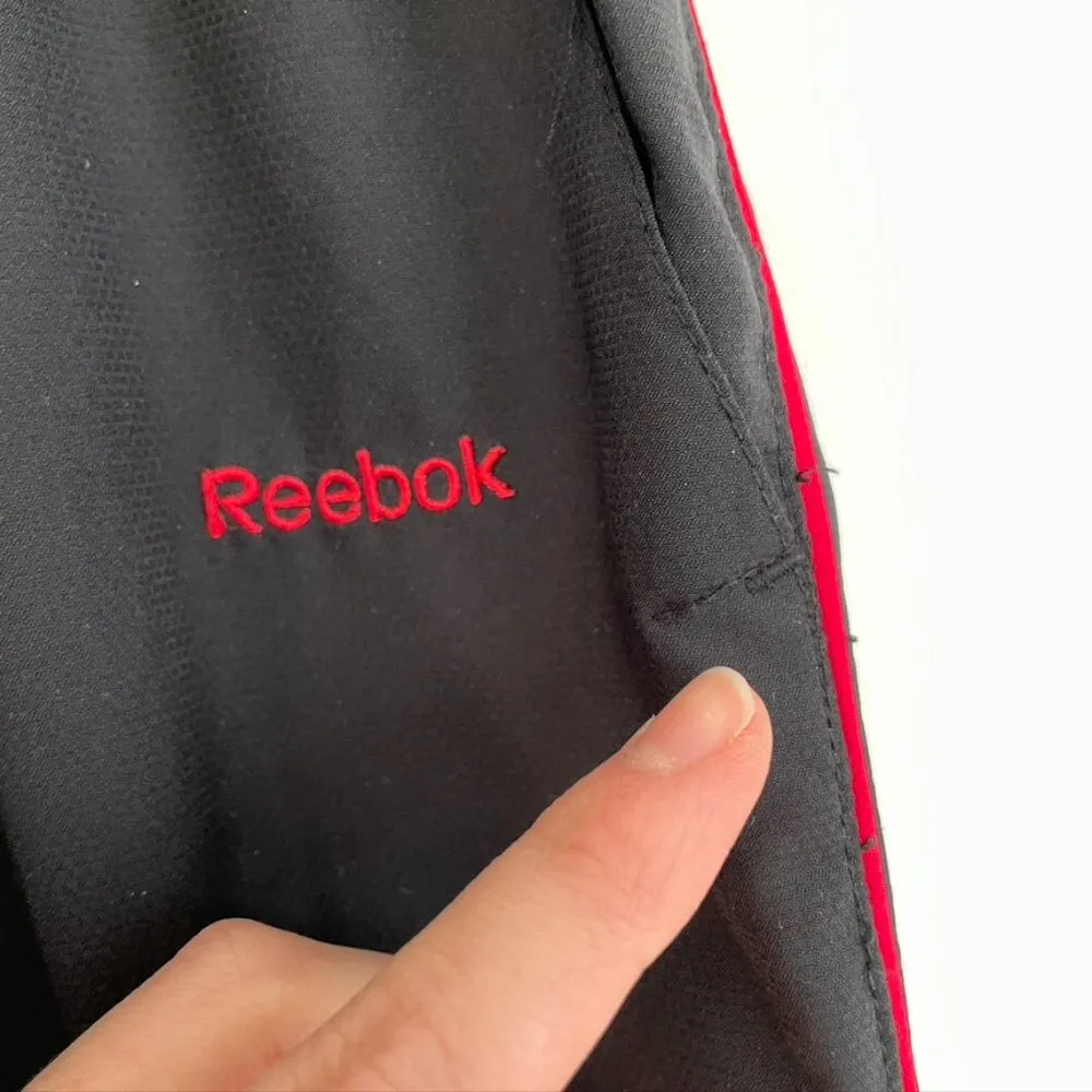 REEBOK Black Red Piping Stripe Pull On Drawstring Swishy Active Track Pants Y2K - Image 10