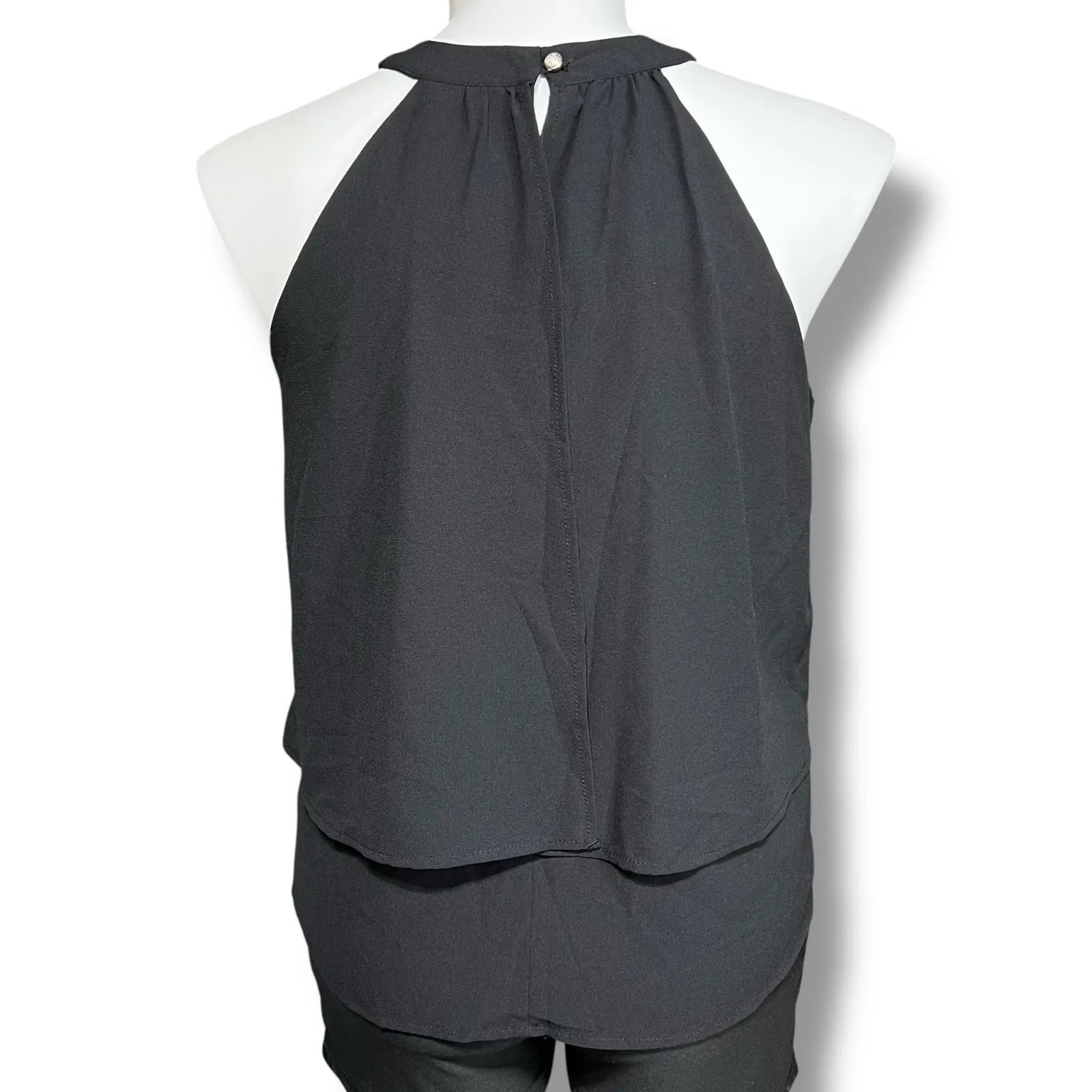 Paper Crane Womens Layered Blouse Shirt Halter Top Sleeveless Black Large - Image 3