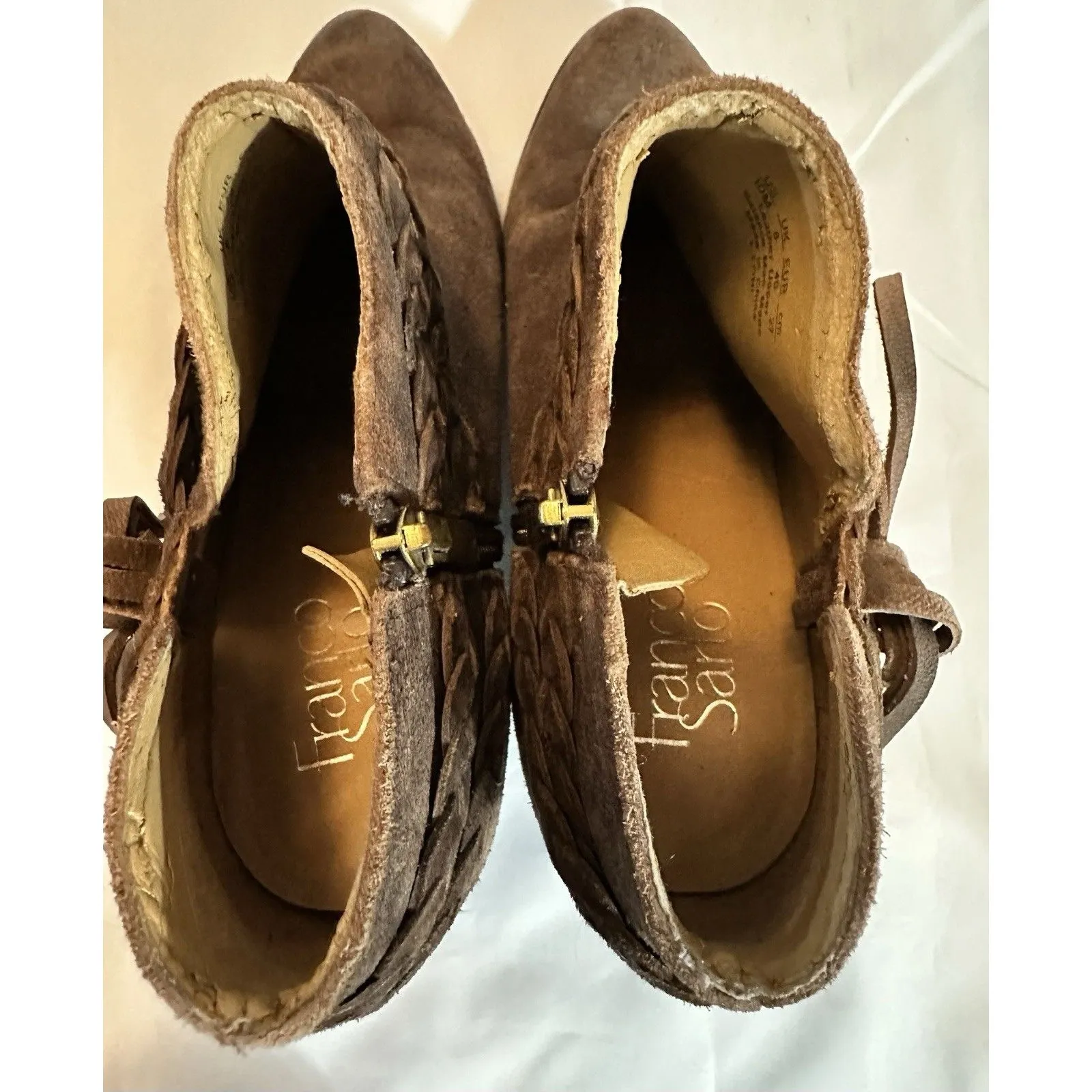 Women’s Franco Sarto Braided Fringe Brown Wedge Ankle Boots Bootie Sz. 10M - Image 5