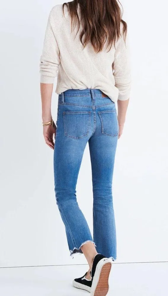 Madewell Cali Demi Boot Jeans 26 Chewed Hem- Cropped High Rise Button Front -EUC - Image 12