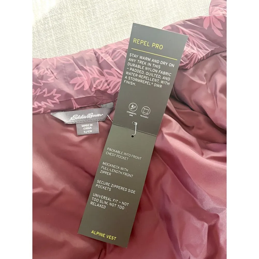 Eddie Bauer | NWT Apline Vest Lightweight | Mauve Wine Leafy Print | Sz S - Image 11