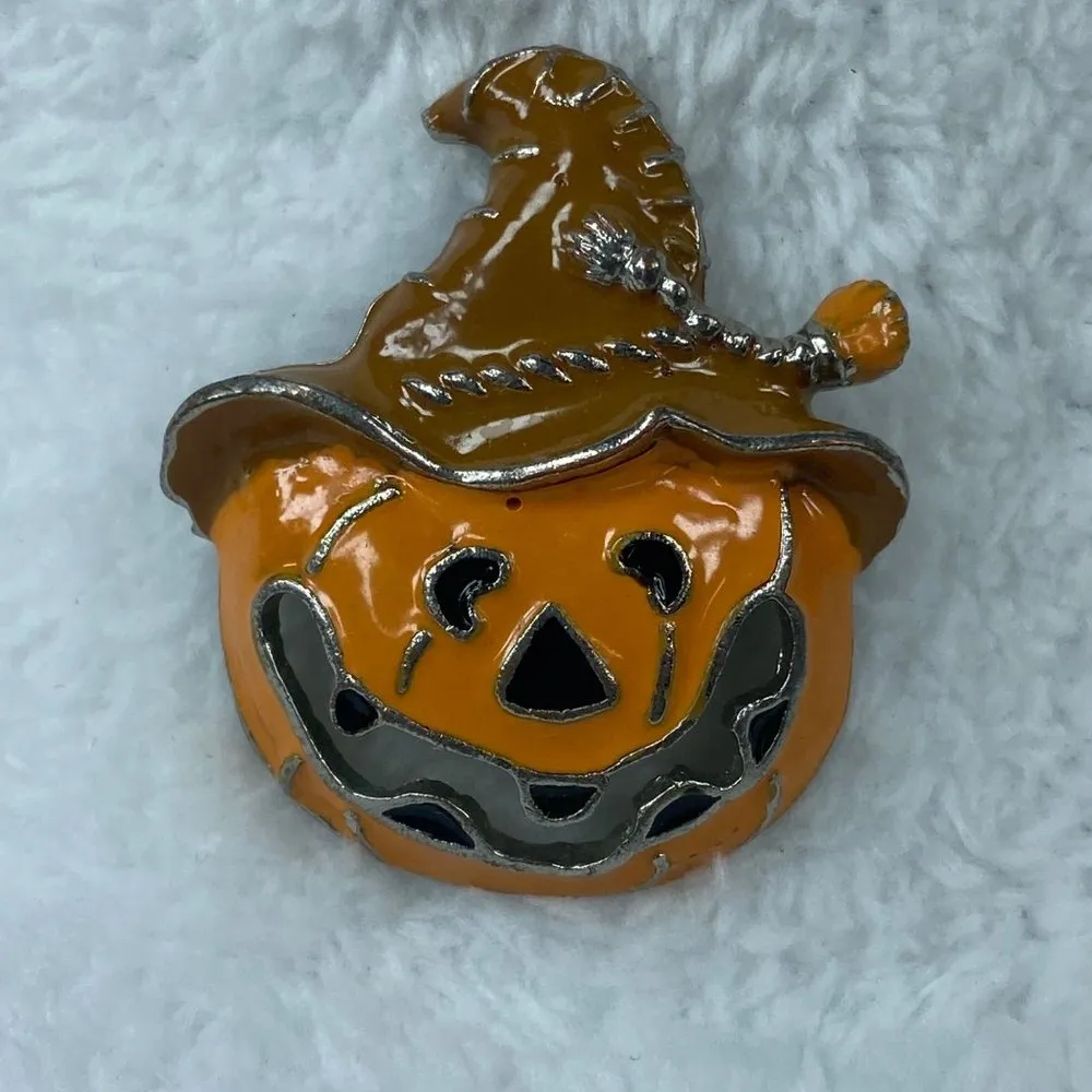 Halloween Orange Pumpkin Scarecrow Hat Jacko lantern Pin Brooch Jewelry - Image 13