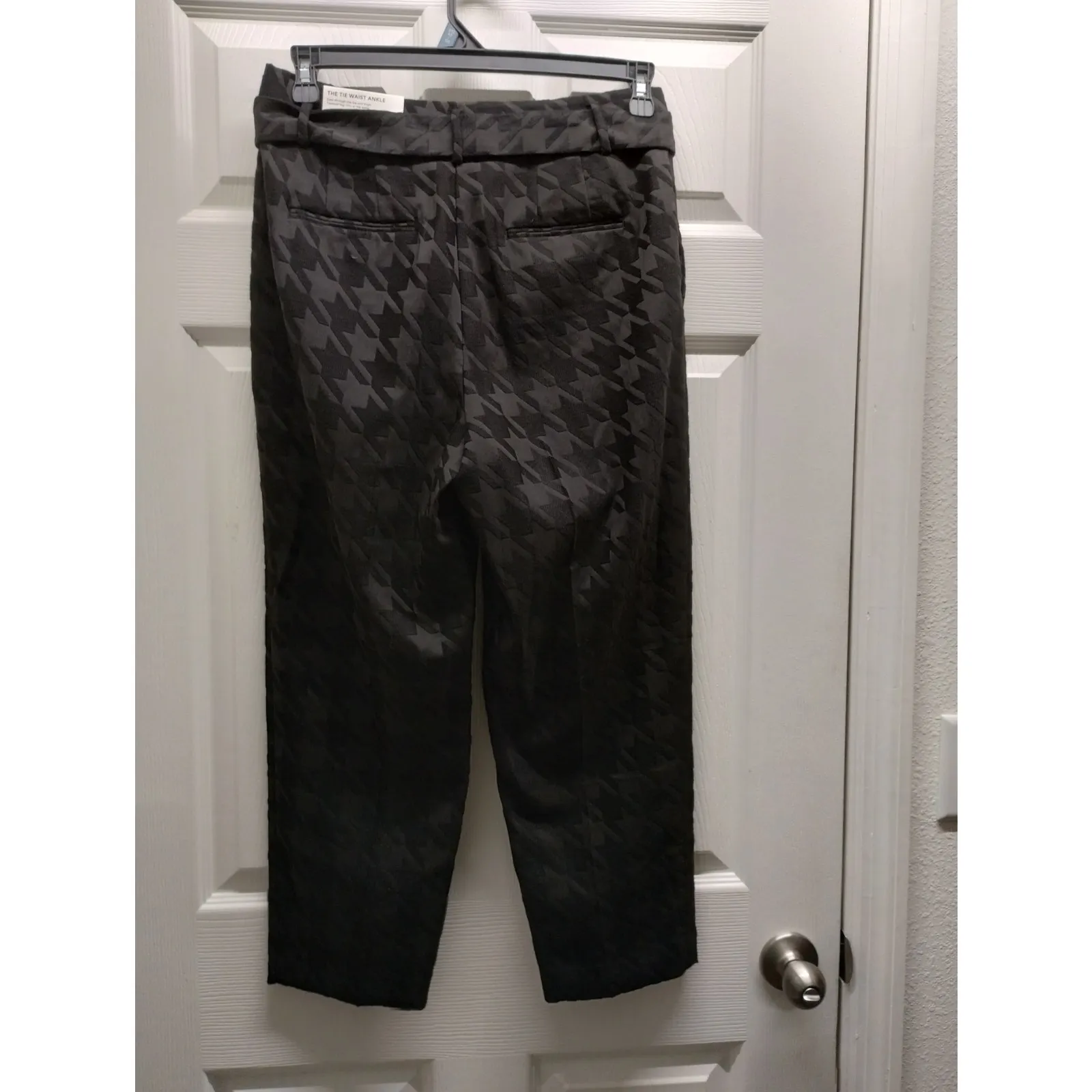 Ann Taylor NWT Size 8p Black Houndstooth Tie Waist Ankle High Rise Tapered Pants - Image 3