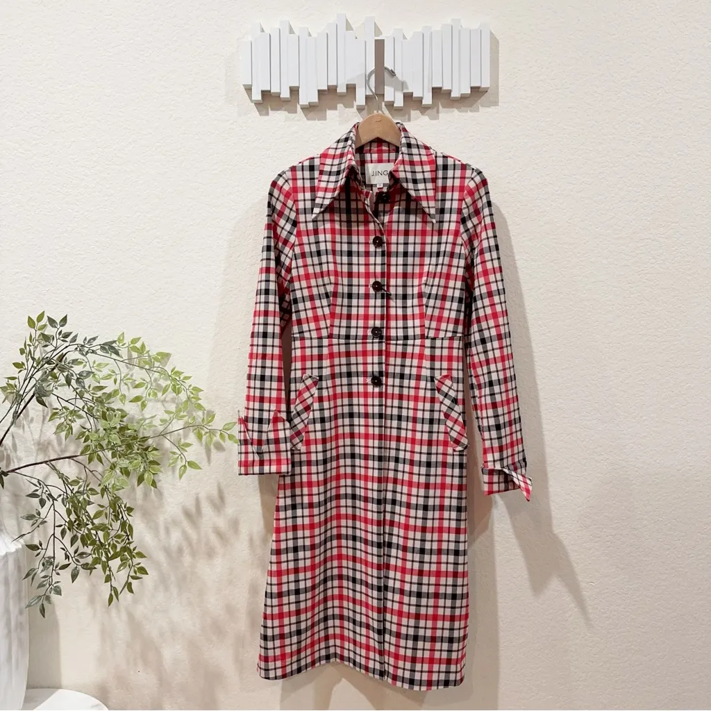J.ING Jing Red Checker Print Lightweight Coat Jacket Size Small NWT - Image 2