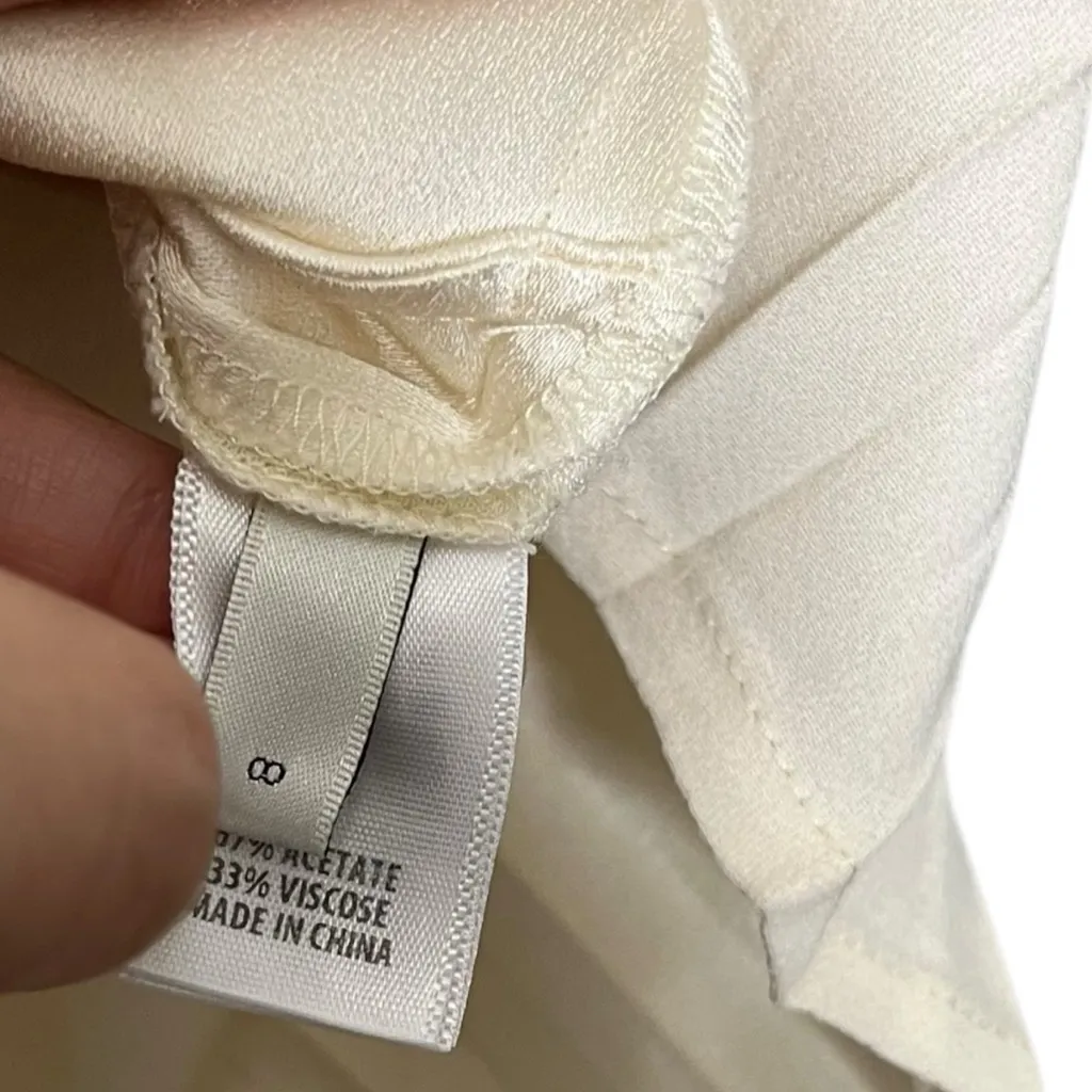 St. John Short Sleeve Tie Waist Midi Dress Women’s Size 8 Ivory Pleated Panel - Image 8