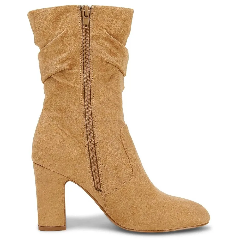 Women's High Heel Faux Suede Boots Block Heel Brown - Image 3