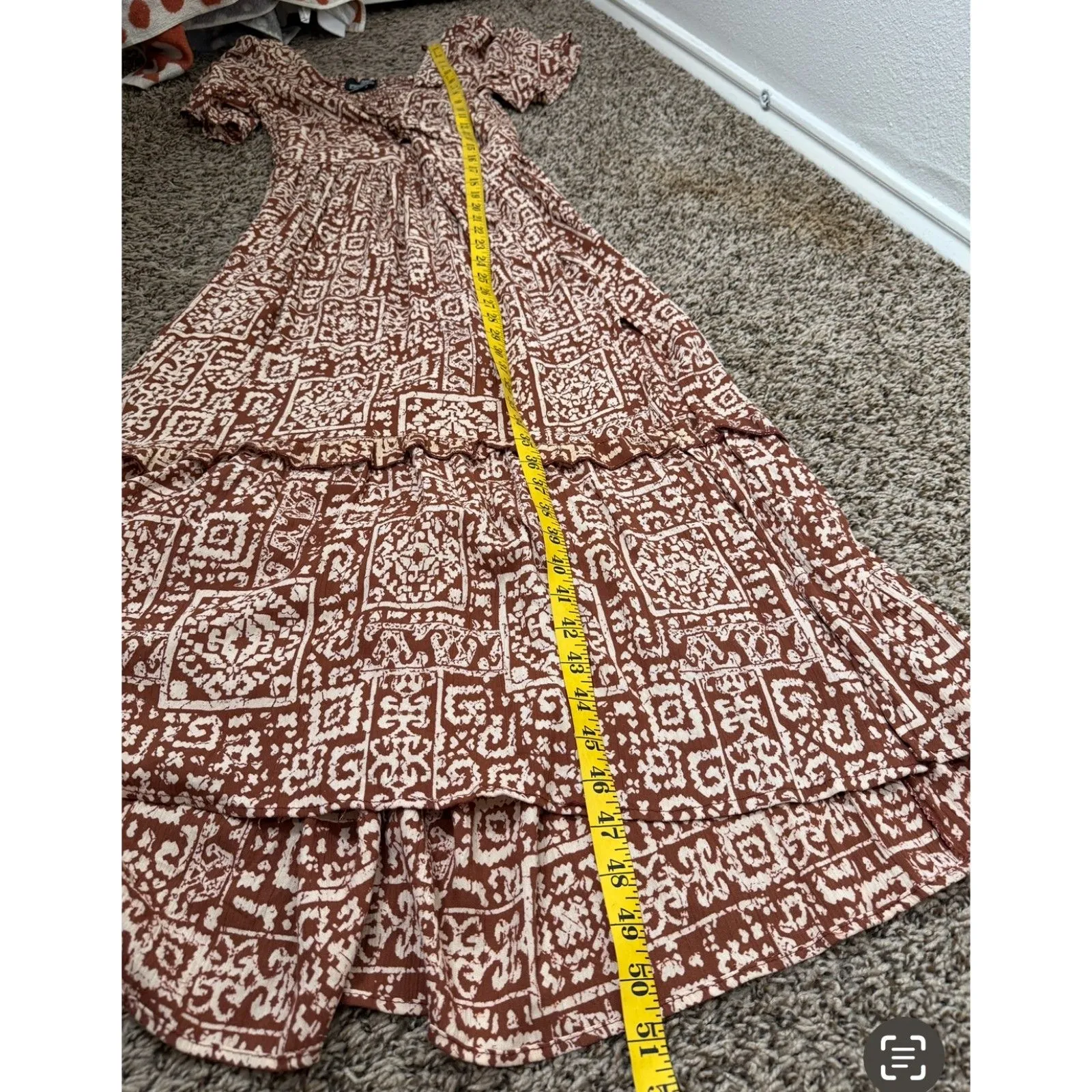 Angie Brown Tiered Babydoll Maxi Dress Womens Sz S Beachy Vacation Feminine Boho - Image 8