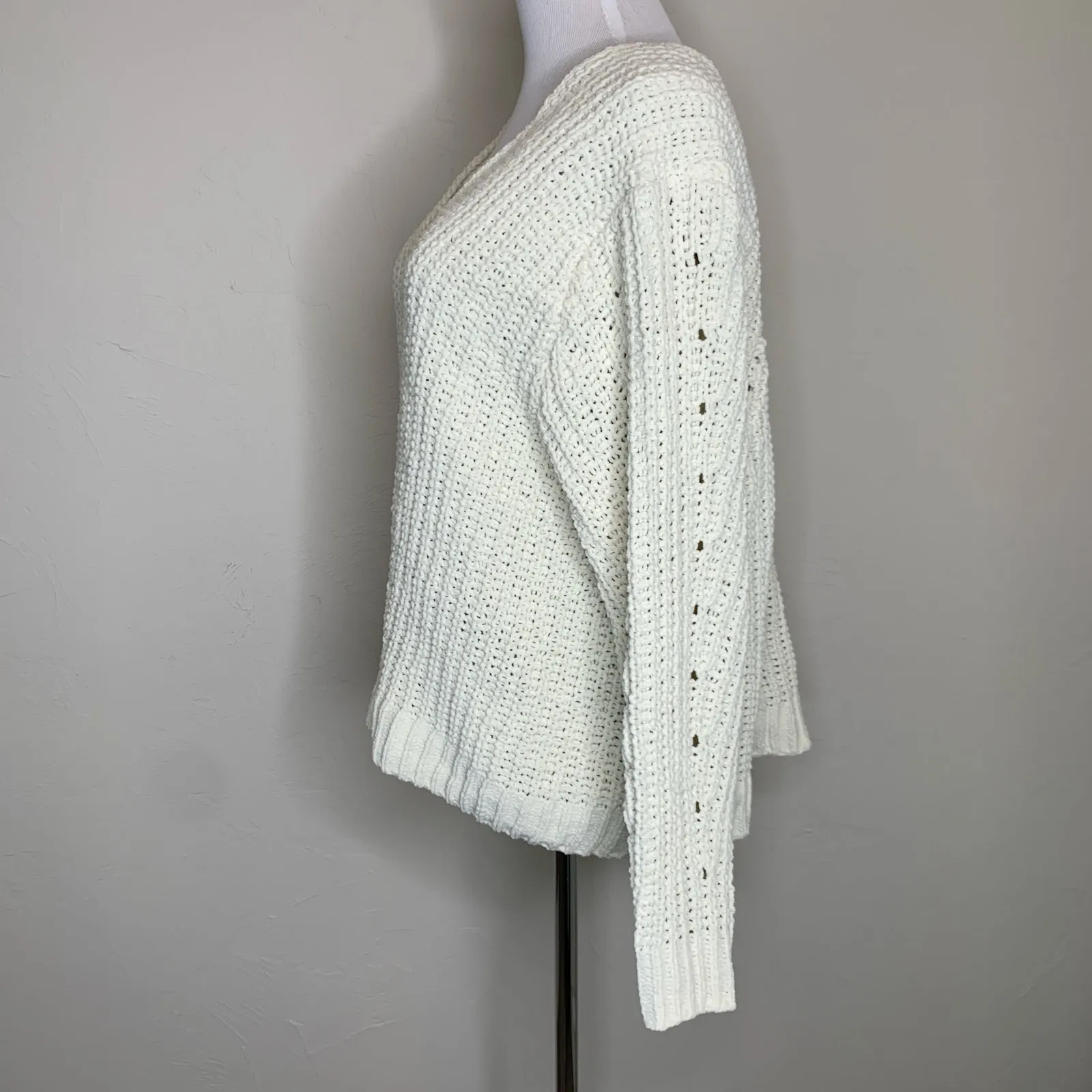 Oversized Wide Neck Chenille Cream Sweater Small - Image 3