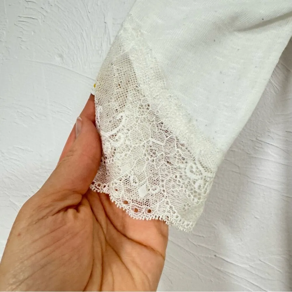 Free People Intimately White Lace Trim Short Sleeve Tee Shirt XS Blouse Top - Image 6
