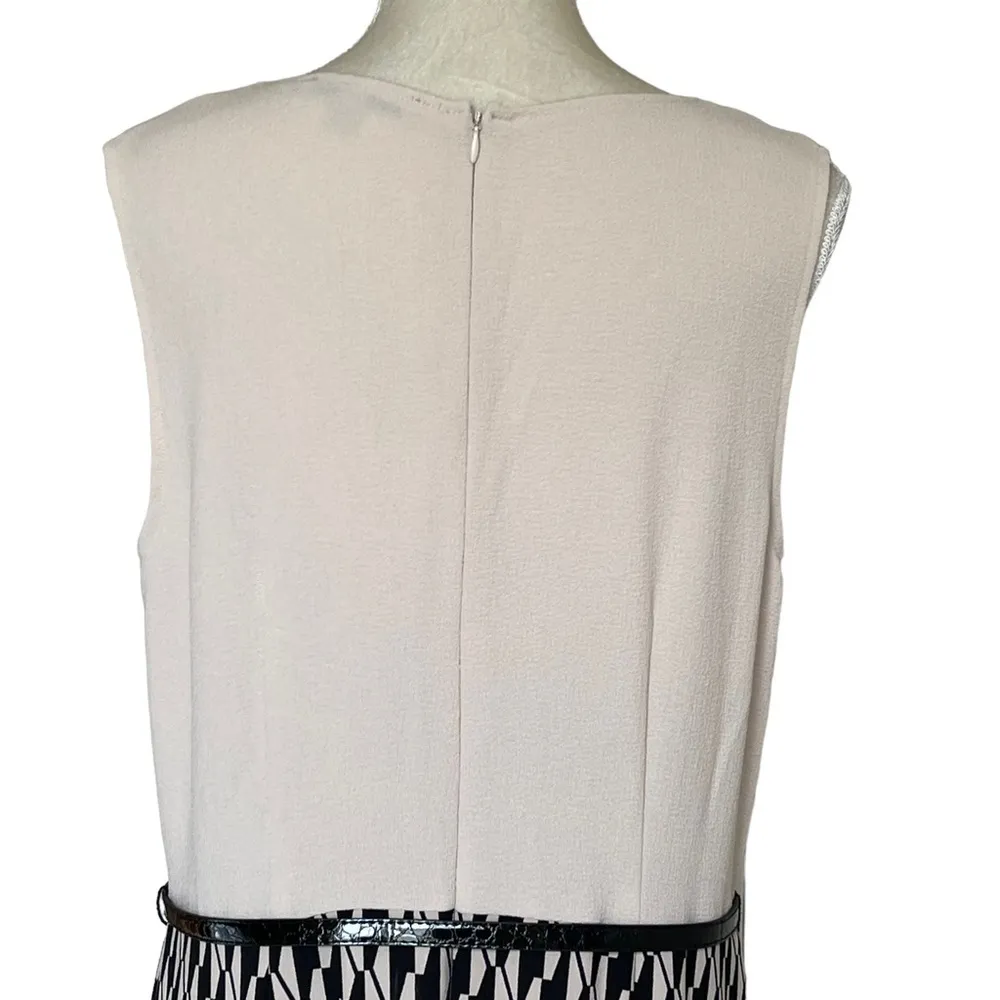 Danny & Nicole Geometric Print Belted Dress Plus Size 16 Cream Black Stretchy - Image 5