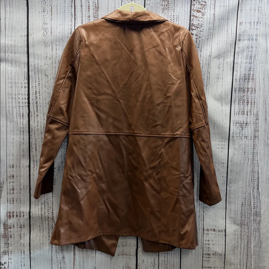 Haute Monde Los Angeles Brown Faux Leather Open Front Jacket Coat Size XL - Image 3