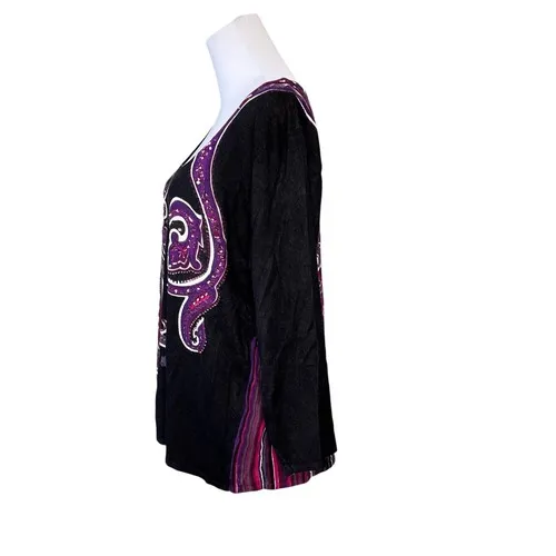 Choices Black Paisley Print‎ Gem Embellished LS Sweater XL Colorful Abstract - Image 4