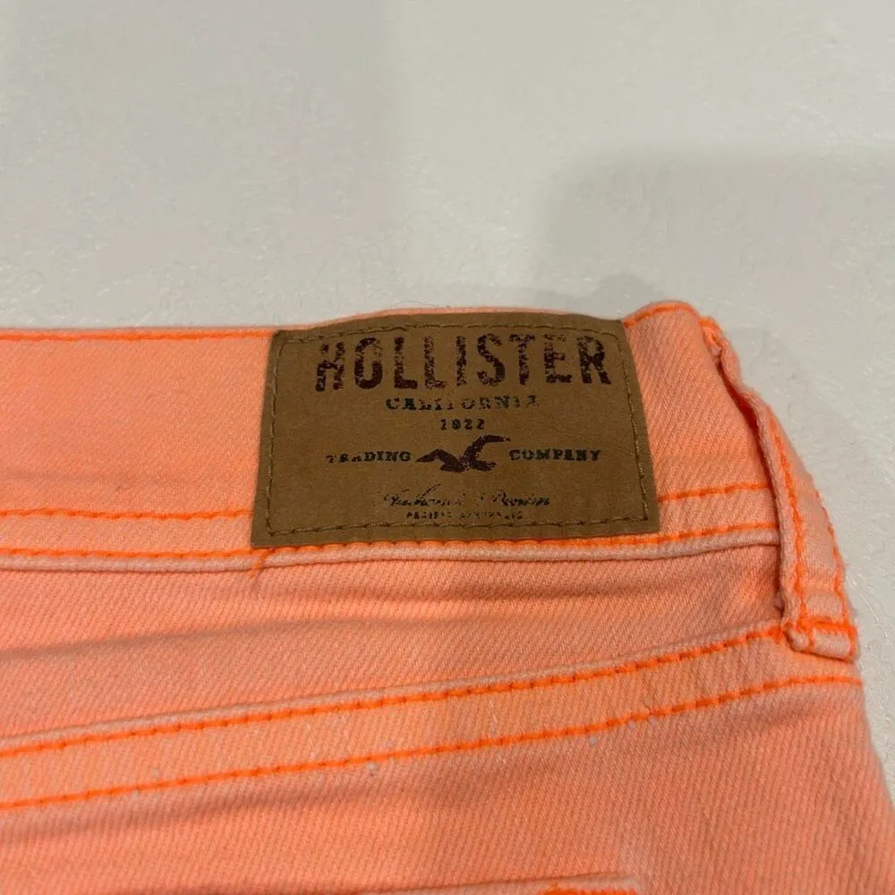 Hollister Neon Peach Distressed Cutoff Denim Shorts Size 0 W24 - Image 4