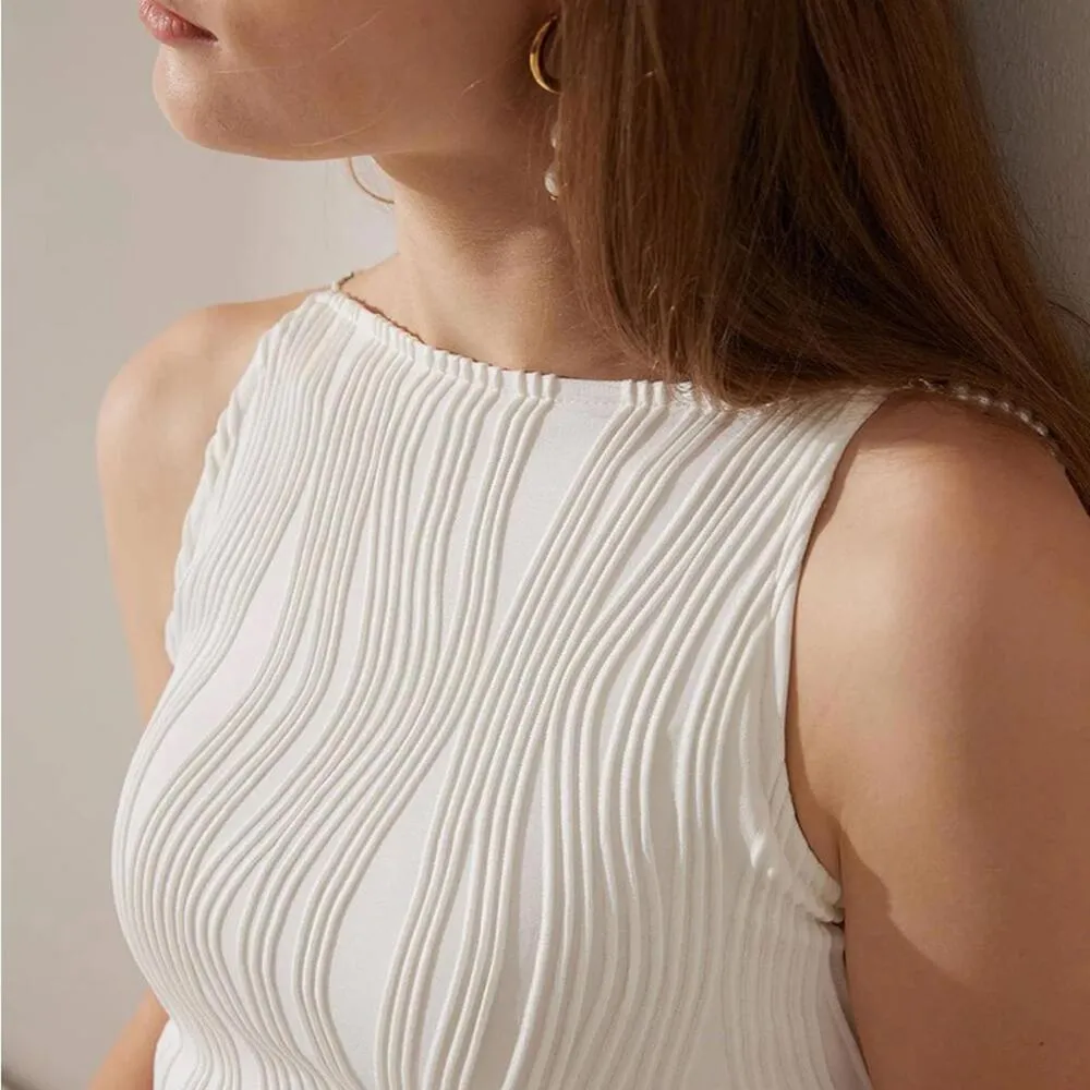 RIHOAS The Water Ripple Textured Cami Dress M White Size M - Image 6