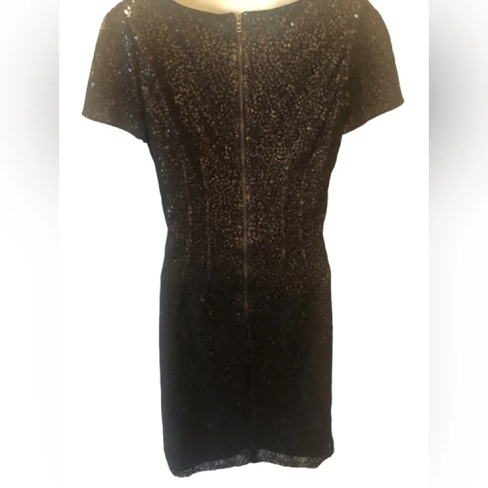 Elie Tahari Sequin Bodycon Cocktail Dress Sz. 10 Black Cap Sleeve Wedding Attire - Image 6