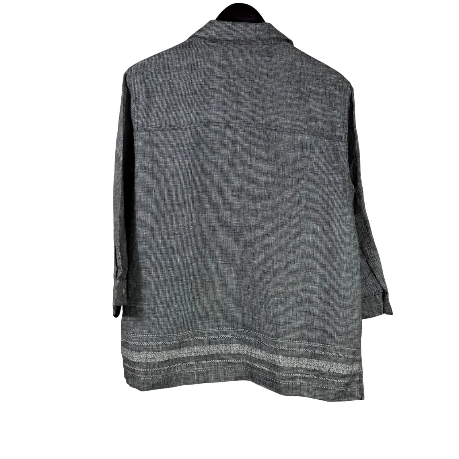 Norton Mcnaughton Collared Gray Linen Button-Up Top Size L Textured Weave - Image 7