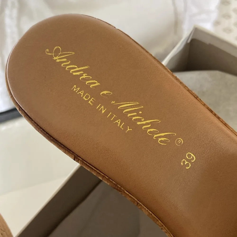 Andrea e Michele Cipria Raffia Bling Wedge Sandals (Sz 39) Pink Rhinestone NIB - Image 6