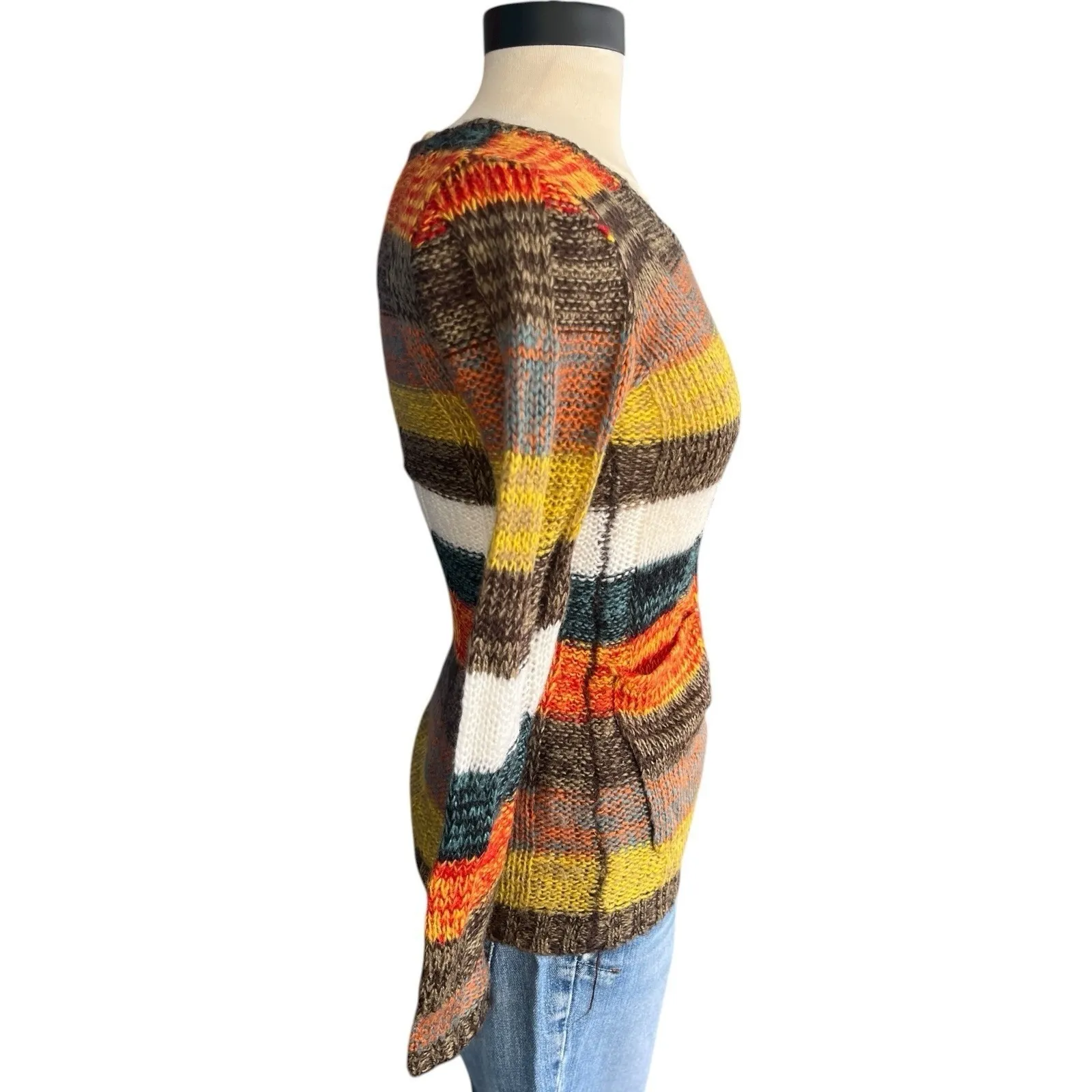 Vtg Y2K Soft Chunky Knit Striped Multicolor Patch Pockets Sweater Size XS Boho - Image 4