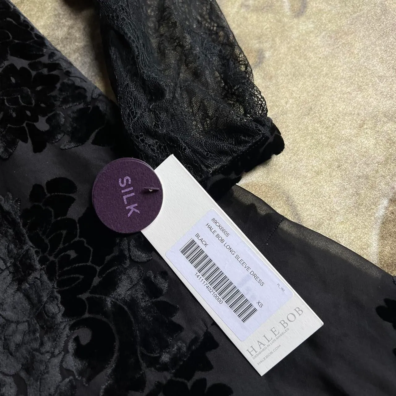 Hale Bob Black Silk Burnout Velvet Long Sleeve Dress - Image 2