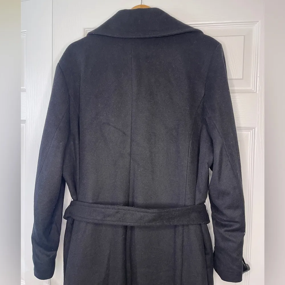 Cole Hann | Black Wool Trench Coat with Leather Trim Women’s 3X - Image 14