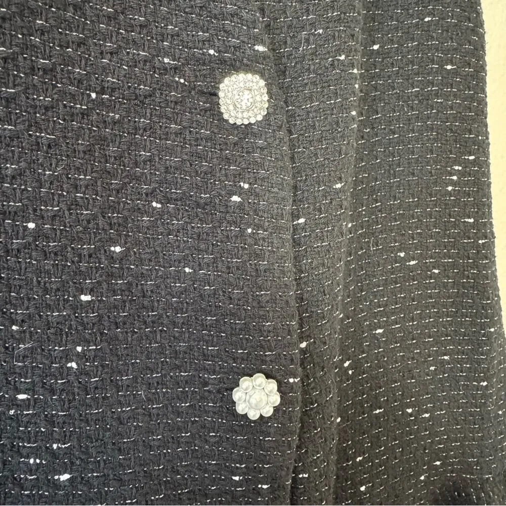 ZARA Black Tweed Rhinestone Button Mini Dress Size Small - Image 4