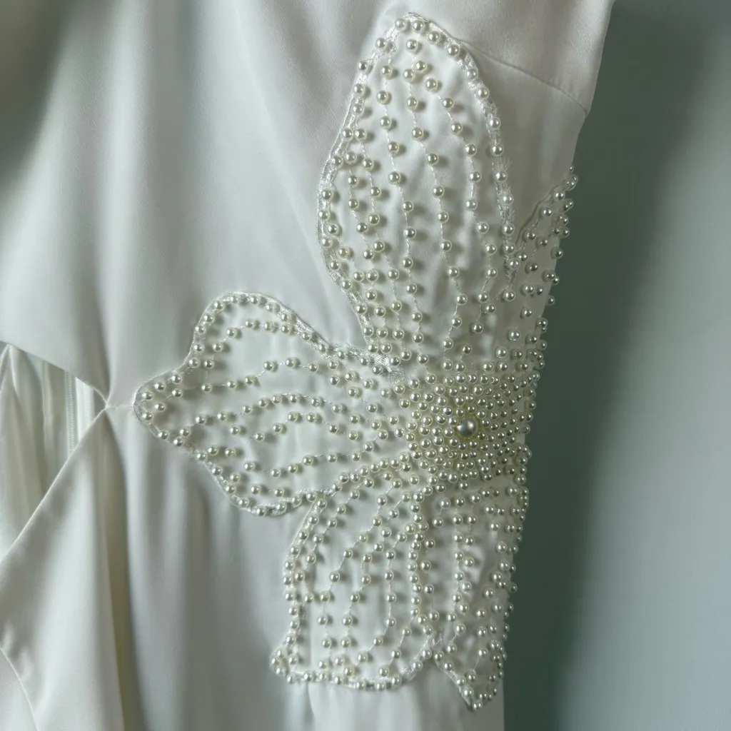 Avec Les Filles Pearl Embellished Cut Out Halter Dress White 14 - Image 5