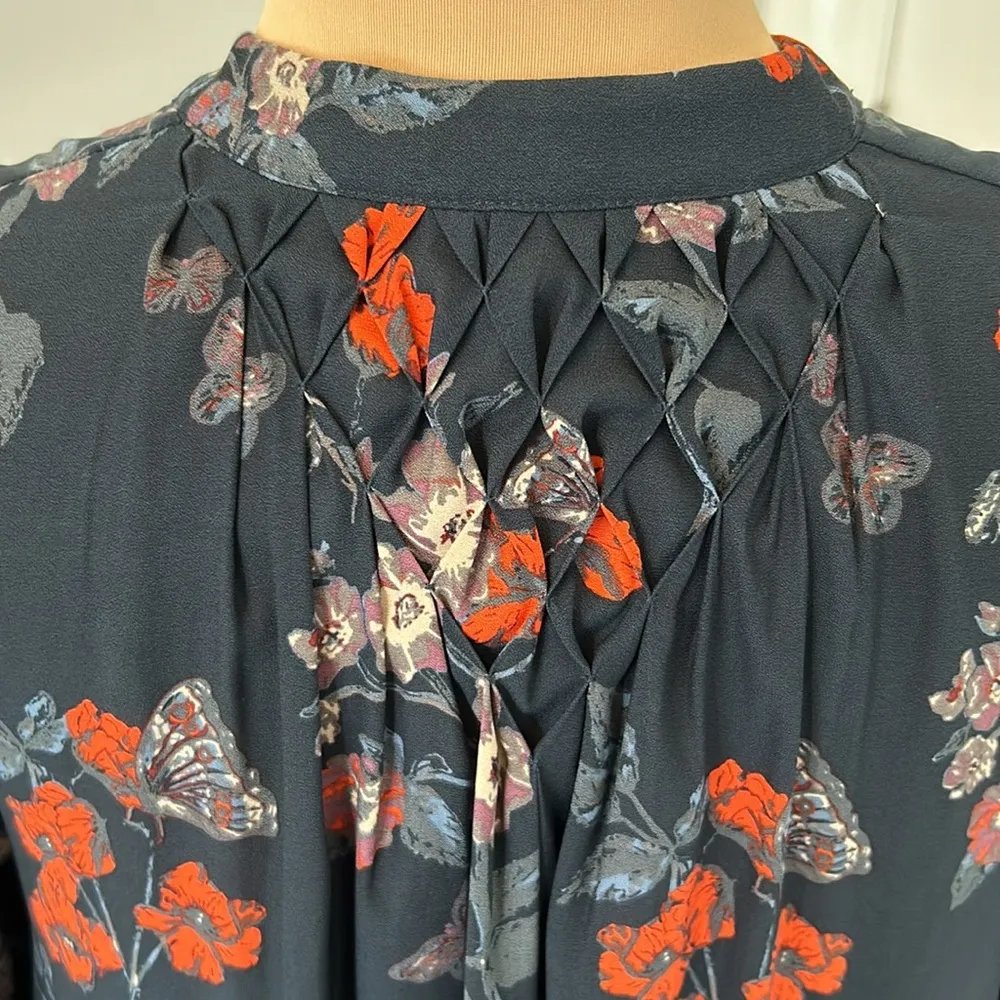 Free People Navy Floral Georgette Smocked Tunic - Image 8