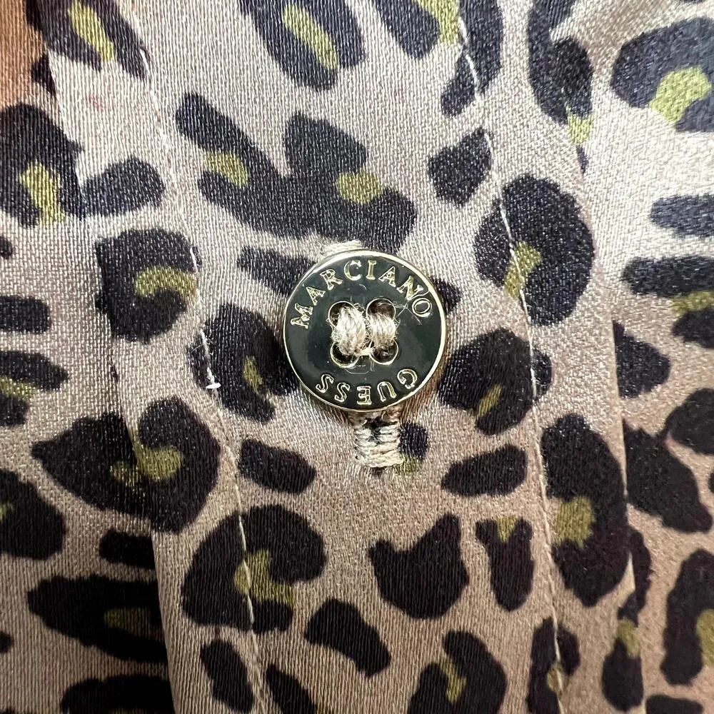 Guess by Marciano Leopard Animal Print Silky Button-up Blouse Small - Image 2
