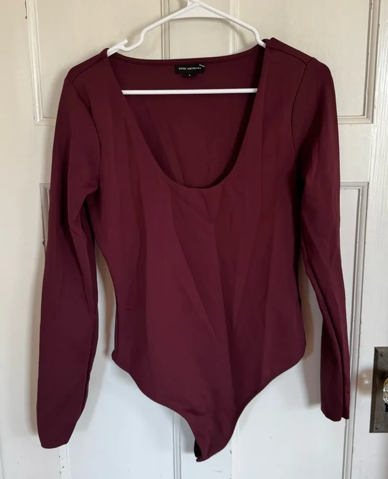 Good American Burgundy Scuba Scoop bodysuit size large - Image 1