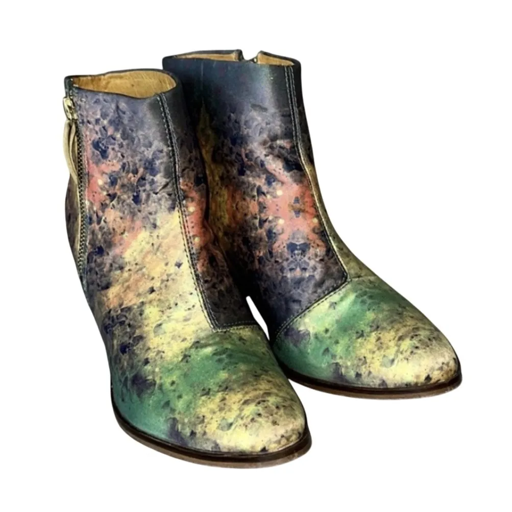 Val Tex Ankle Boots‎ Galaxy Print Leather Heel Booties EU 37 Brown Size 6.5 - Image 7