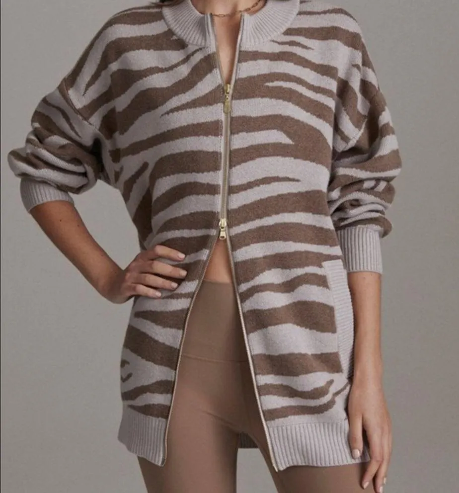 Varley Anthro Mayberry Zip wool blend longline cardigan in cobweb doe zebra sz S - Image 3