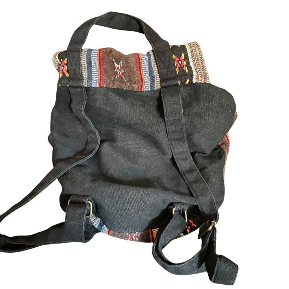 Love stitch Boho Aztec Print Canvas Backpack Tribal Pattern Festival Travel Bag - Image 3