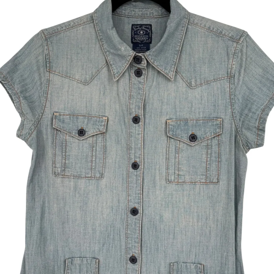 Lucky Brand Dungarees Denim Romper Shirt Dress Size Small Y2K Western Festival - Image 7