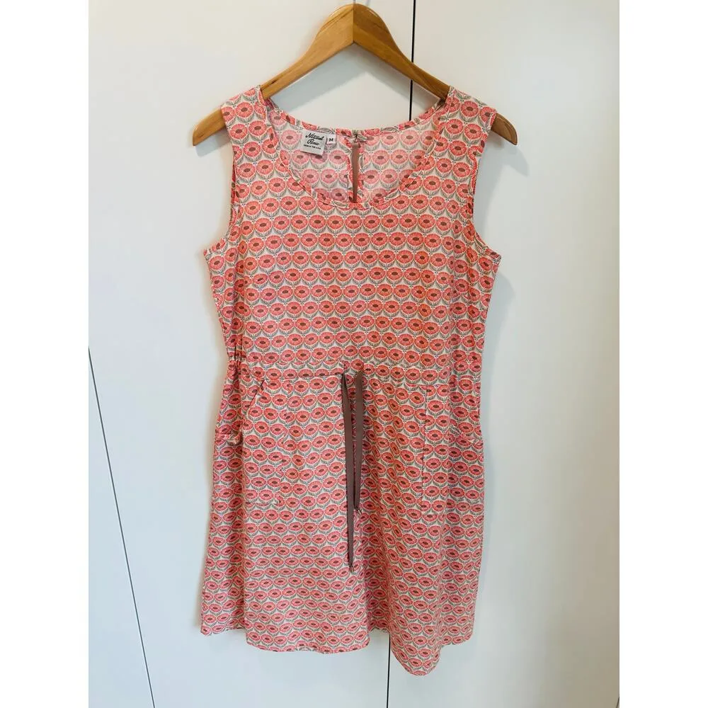 Summer Dress Size medium Cotton made in USA Geo Floral shape Pockets Pink - Image 2