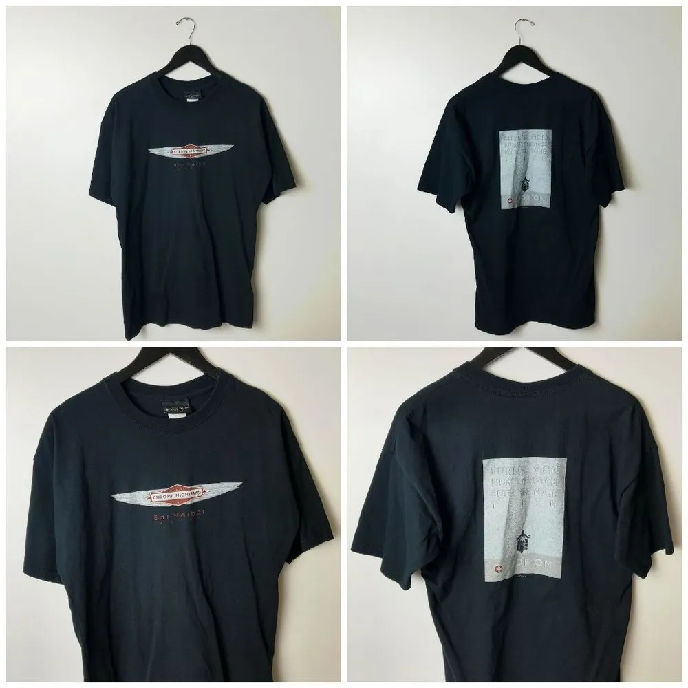 2003 Vintage Huge Bar Harbor Maine Chrome Highway T Shirt 00s Cotton Black XL - Image 15