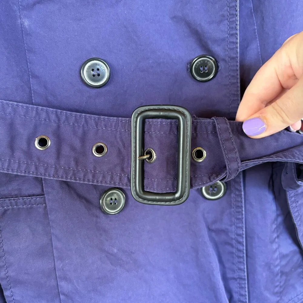 Zara Basic Navy Long Trench Coat Double Breasted Belted Classic Jacket Small - Image 4